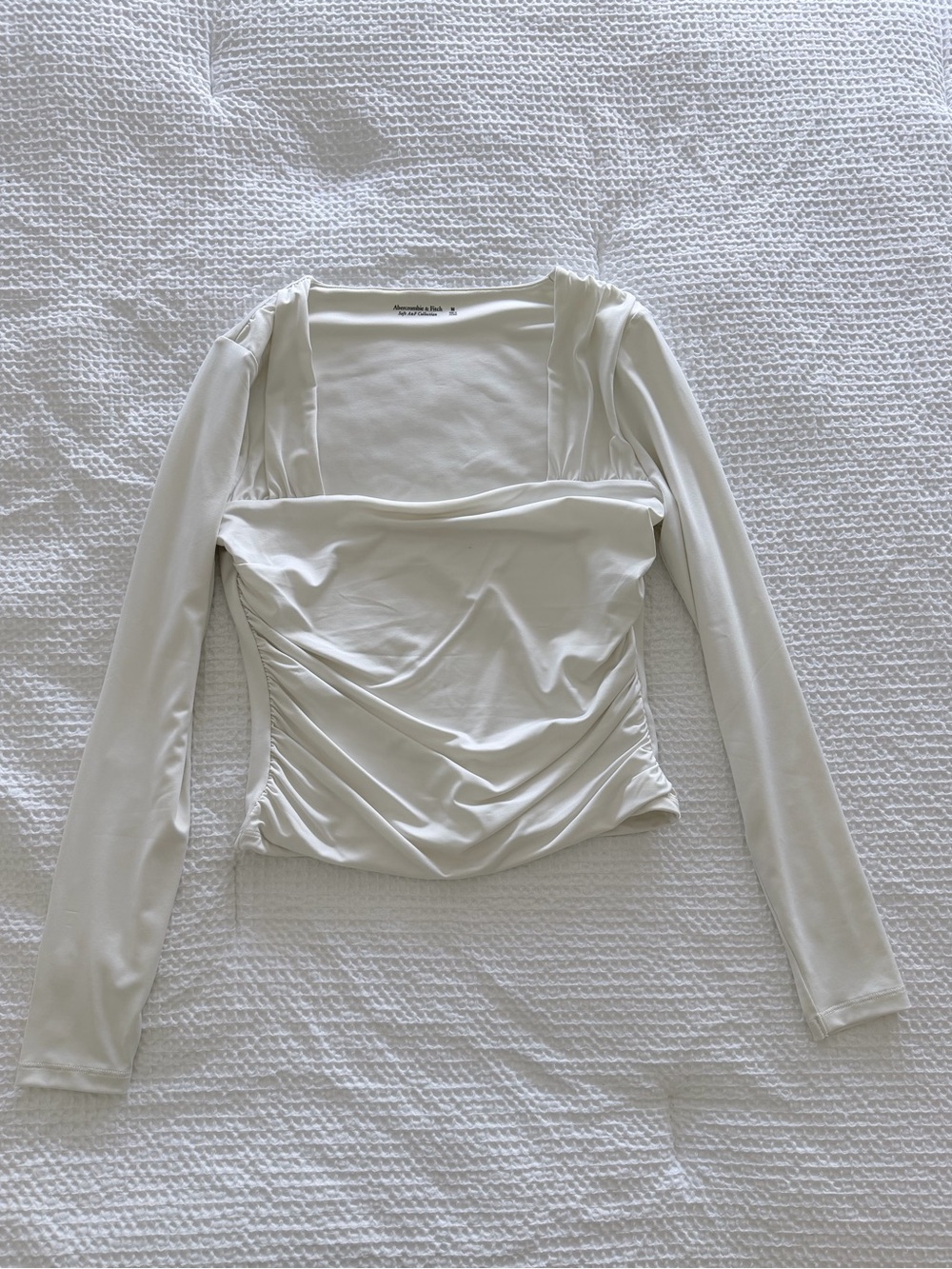 NWT Abercrombie & Fitch White Square-Neck Long Sleeve Ruched Top